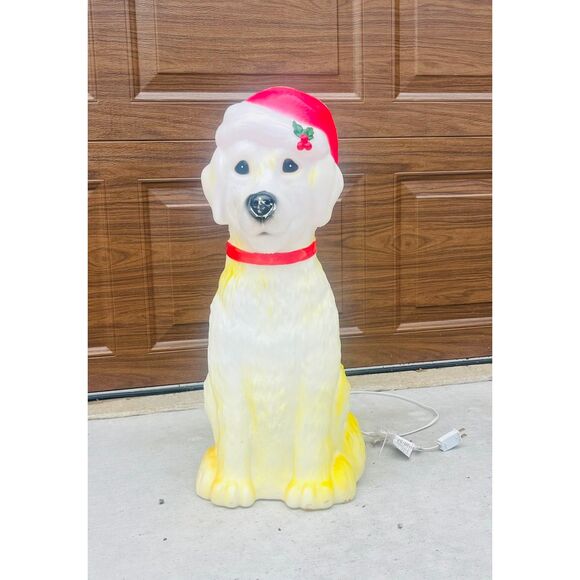 Vtg Xmas Yellow Labrador Puppy Blow Mold Santa Hat PAC Creations RARE - Picture 1 of 8